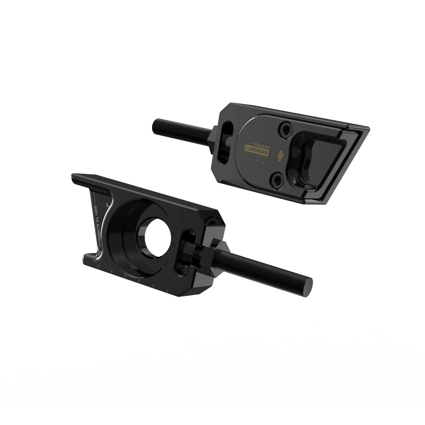 IZI Brothers axle blocks for Sur-Ron Light Bee swingarm - black exterior front view