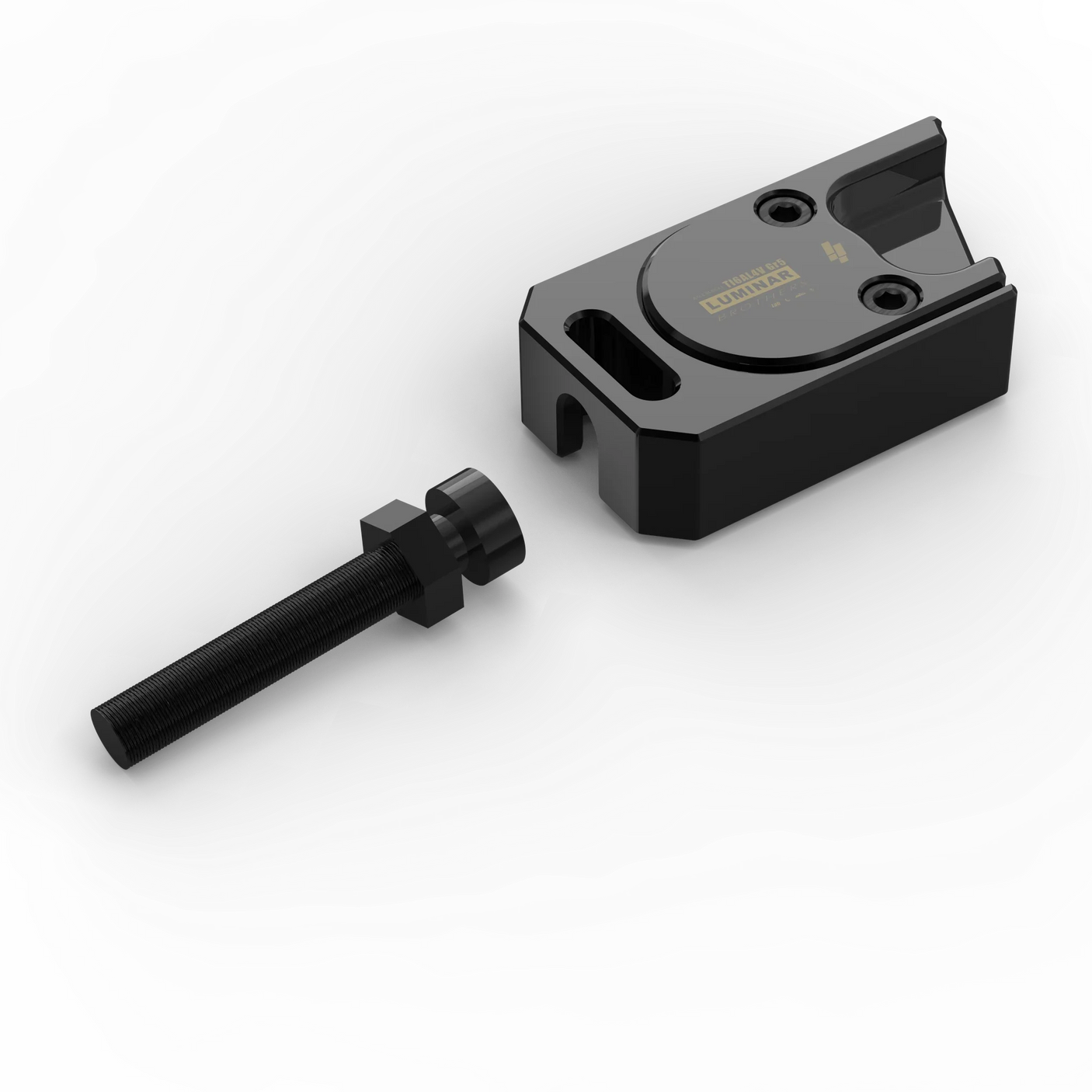 IZI Brothers axle blocks for Sur-Ron Light Bee swingarm - black exterior top view disassembled