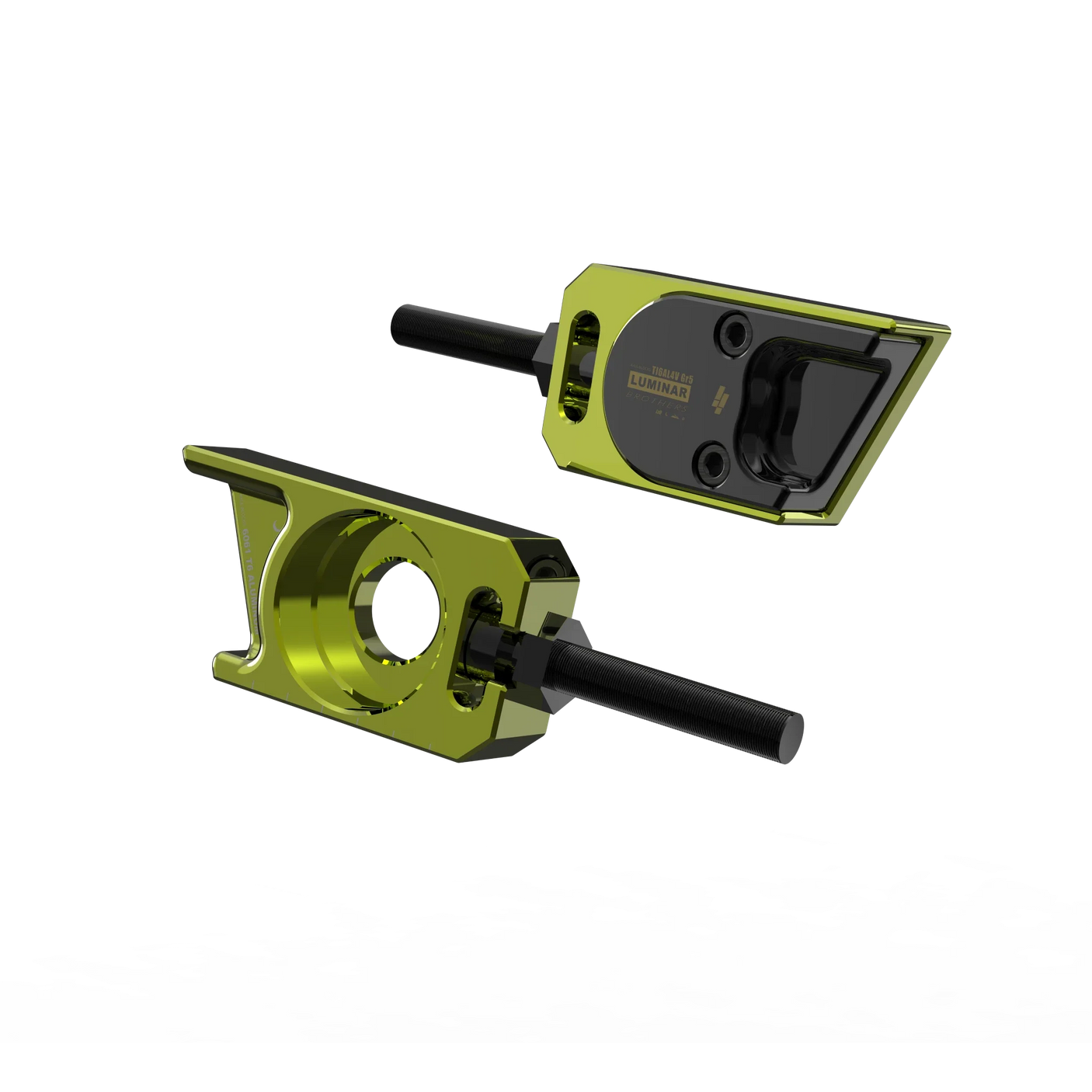 IZI Brothers axle blocks for Sur-Ron Light Bee swingarm - green exterior front view