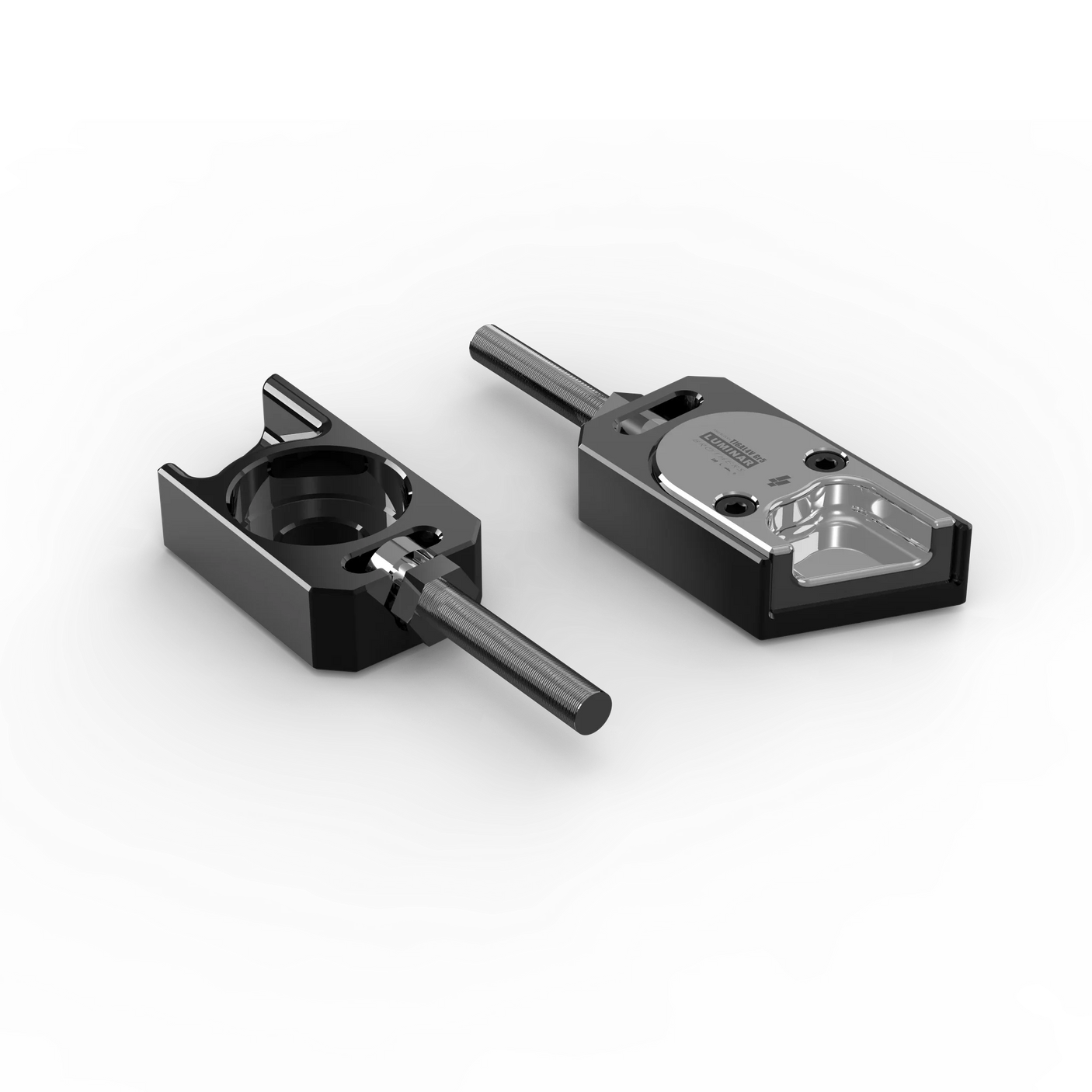 IZI Brothers axle blocks for Sur-Ron Light Bee swingarm - raw black top view of both pieces exterior side