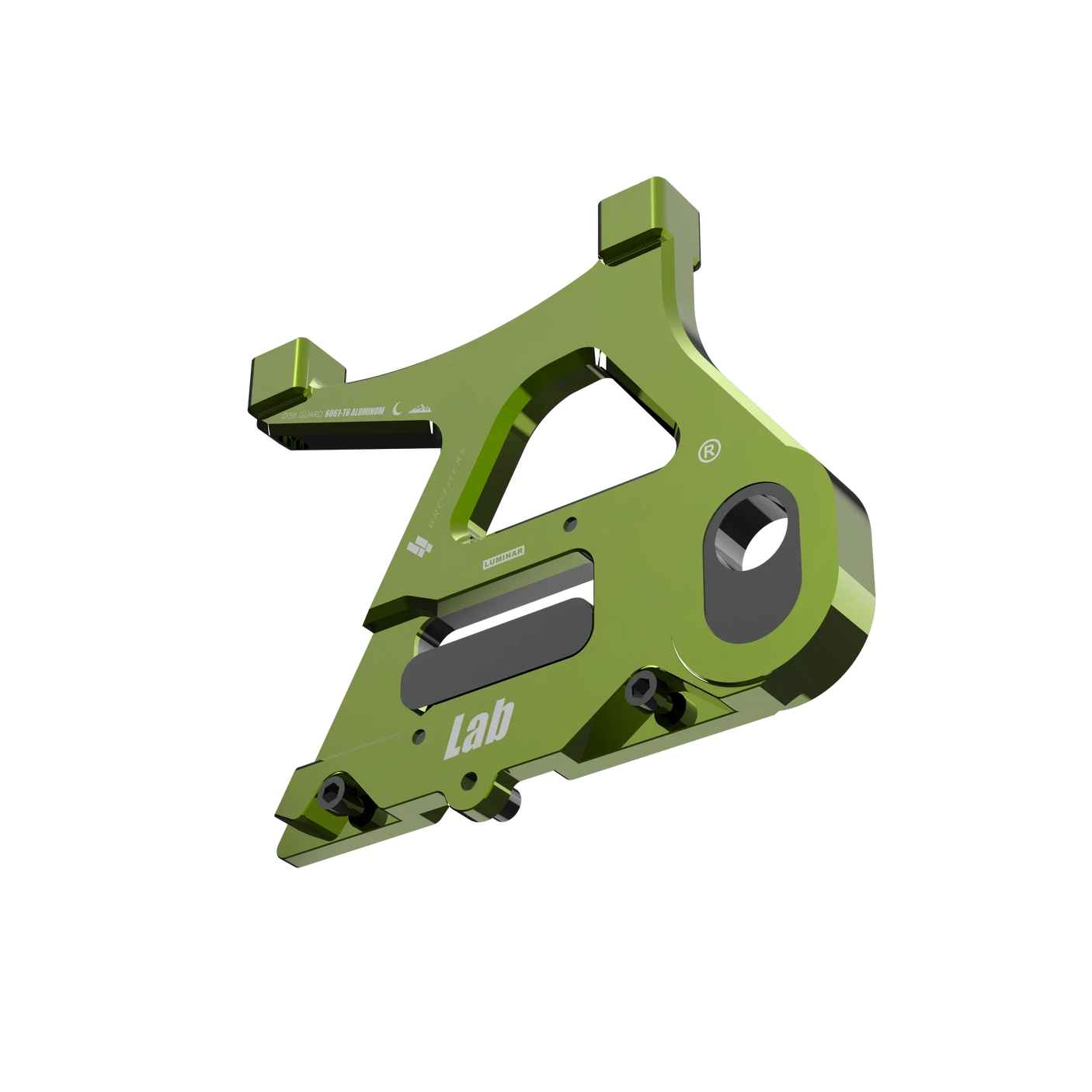 IZI Brothers caliper mount for Sur-Ron Light Bee swingarm - green 3/4 exterior profile view