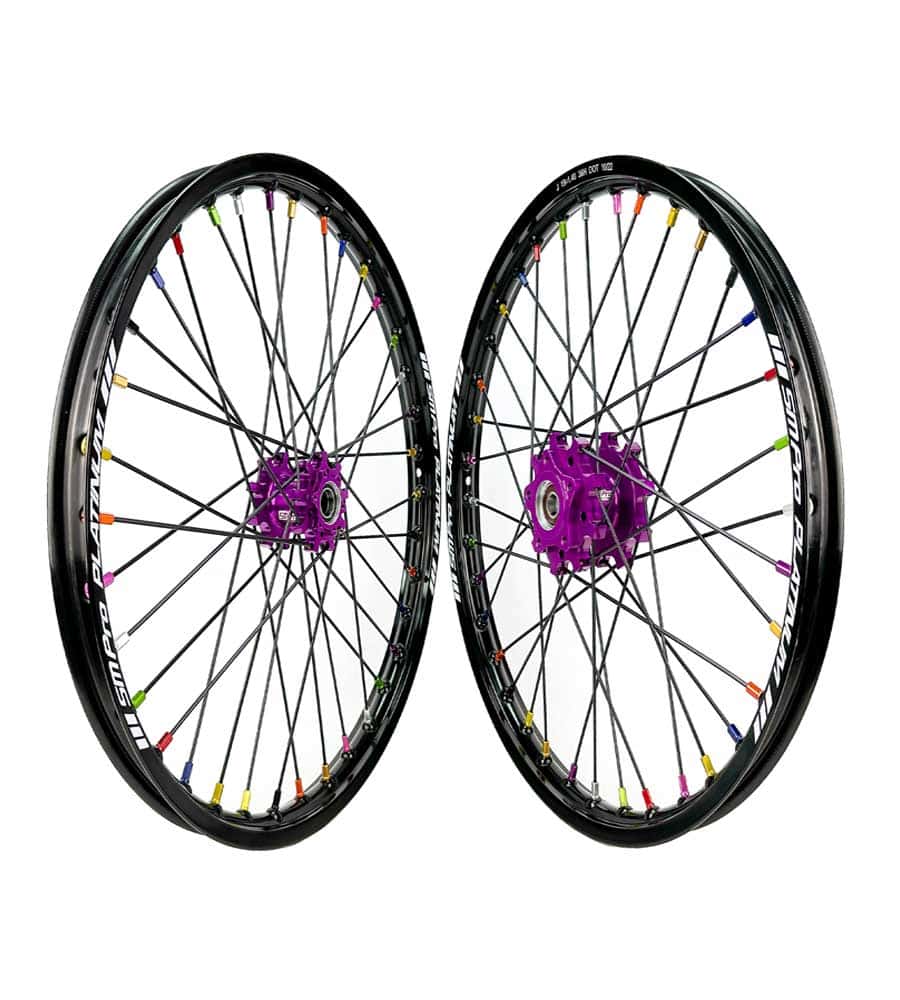 SM Pro Light Bee Wheelset – Purple Black Hub and Rainbow Nipples - EVFREAKS SM Pro Light Bee Wheelset – Purple Black Hub and Rainbow Nipples