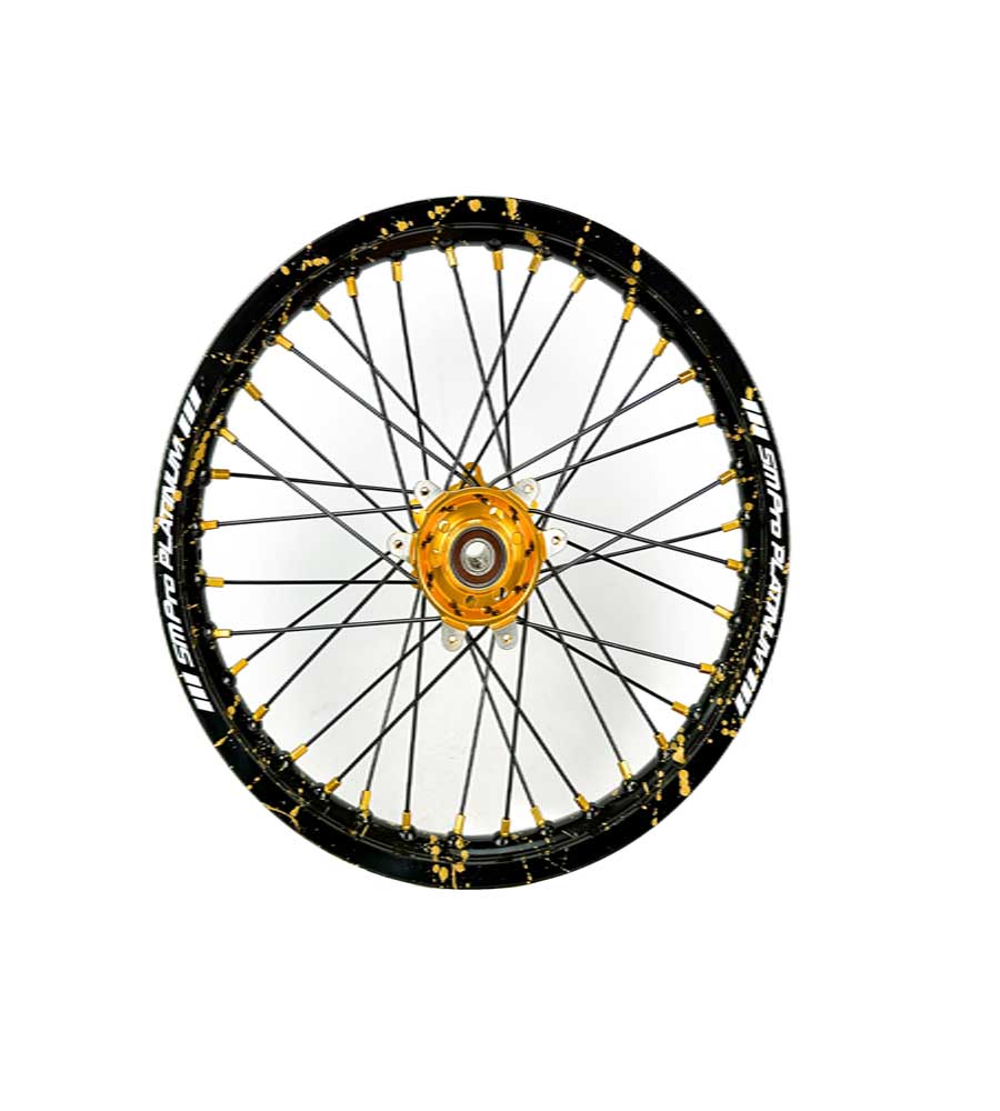 SM Pro Ultra Bee Wheels – Splatterkote Black with Gold Splatter and Matte Spokes - EVFREAKSSM Pro Ultra Bee Wheels – Splatterkote Black with Gold Splatter and Matte Spokes