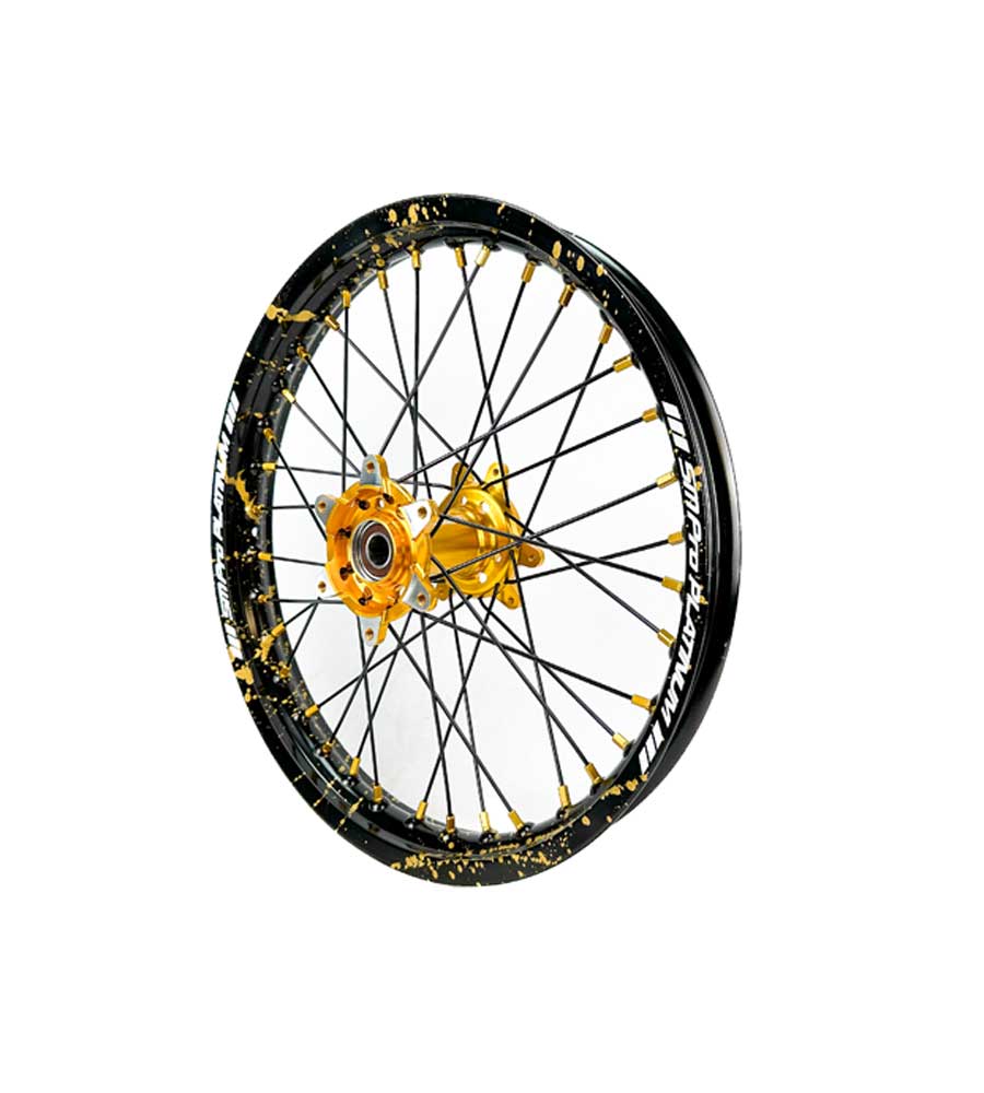 SM Pro Ultra Bee Wheels – Splatterkote Black with Gold Splatter and Matte Spokes - EVFREAKSSM Pro Ultra Bee Wheels – Splatterkote Black with Gold Splatter and Matte Spokes