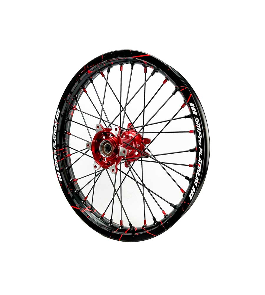 SM Pro Ultra Bee Wheels – Splatterkote Black With Red Splatter and Matte Spokes - EVFREAKSSM Pro Ultra Bee Wheels – Splatterkote Black With Red Splatter and Matte Spokes