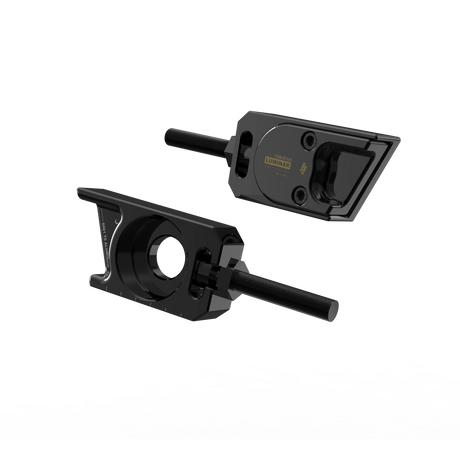 IZI Brothers axle blocks for Sur-Ron Light Bee swingarm - black exterior front view