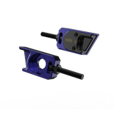 IZI Brothers axle blocks for Sur-Ron Light Bee swingarm - blue exterior front view