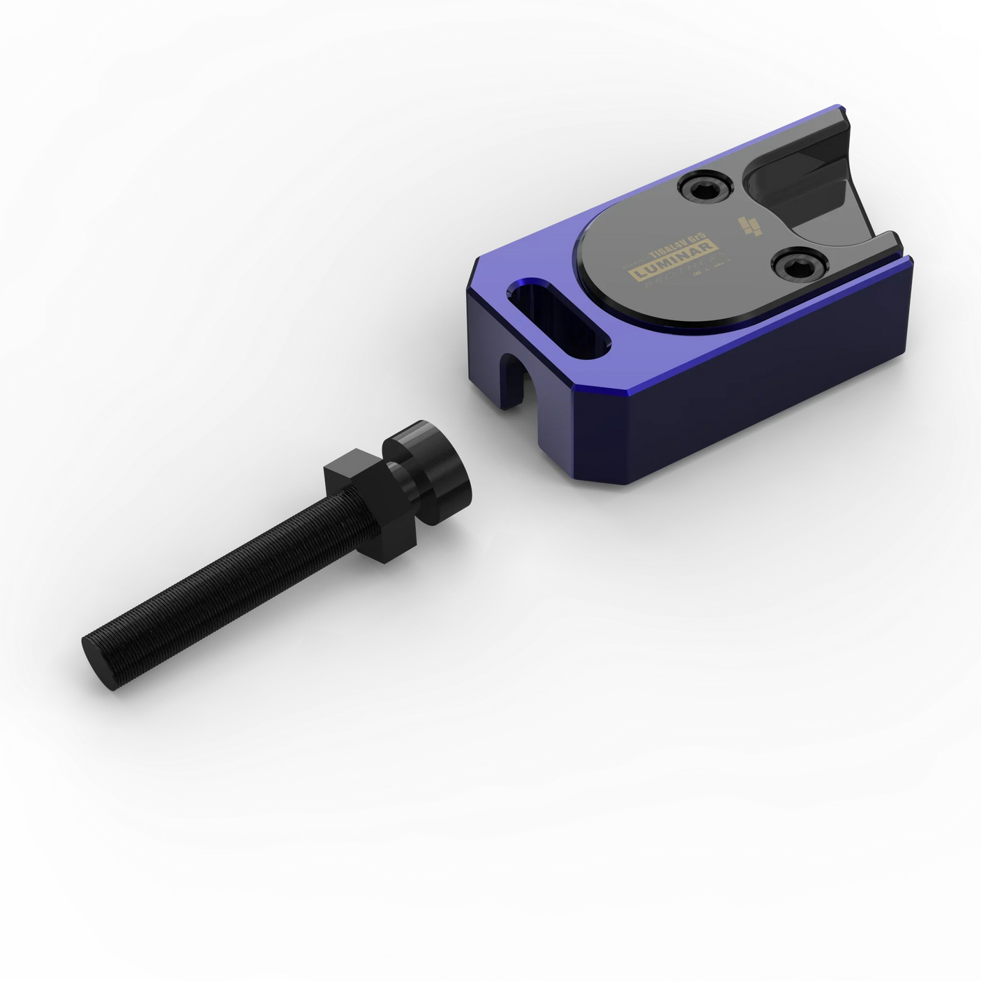 IZI Brothers axle blocks for Sur-Ron Light Bee swingarm - single blue piece top exterior disassembled view