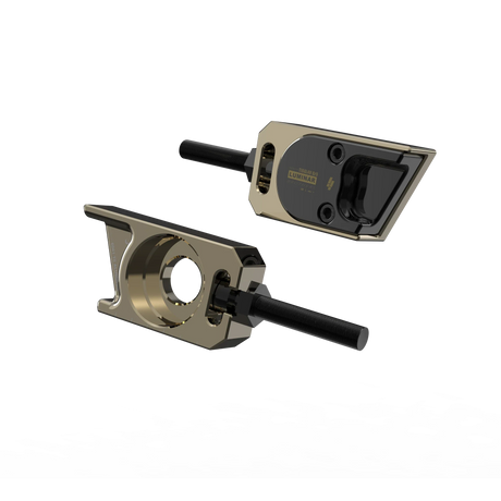 IZI Brothers axle blocks for Sur-Ron Light Bee swingarm - copper exterior front view