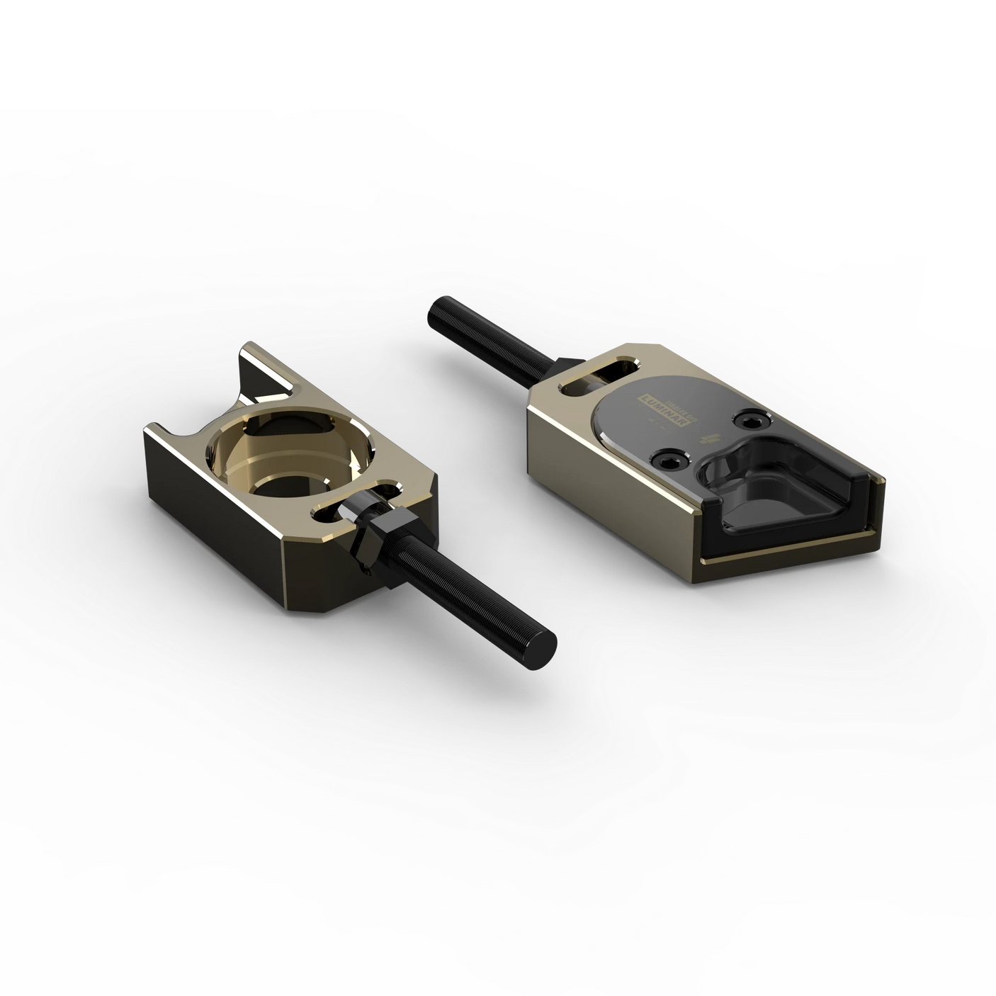 IZI Brothers axle blocks for Sur-Ron Light Bee swingarm - copper top exterior perspective view