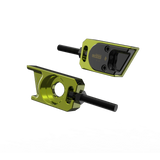 IZI Brothers axle blocks for Sur-Ron Light Bee swingarm - green exterior front view