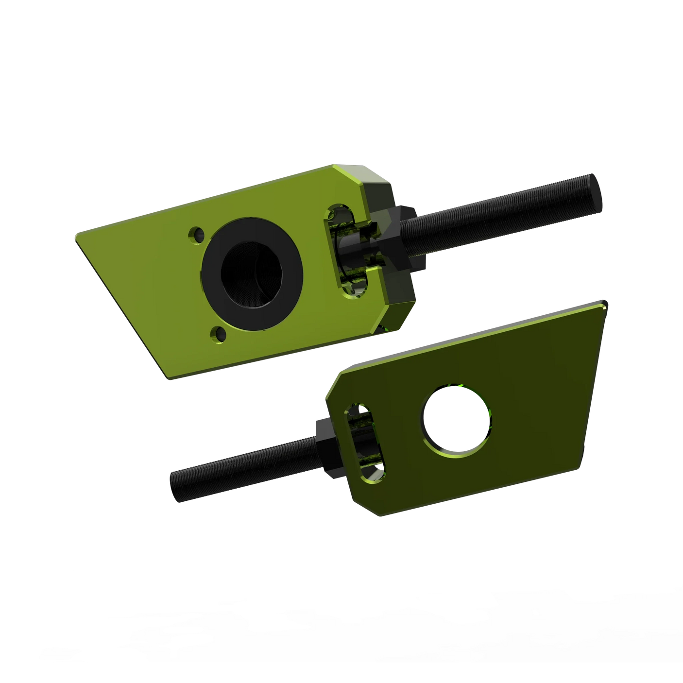 IZI Brothers axle blocks for Sur-Ron Light Bee swingarm - green interior front view