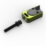 IZI Brothers axle blocks for Sur-Ron Light Bee swingarm - single green block top exterior disassembled view