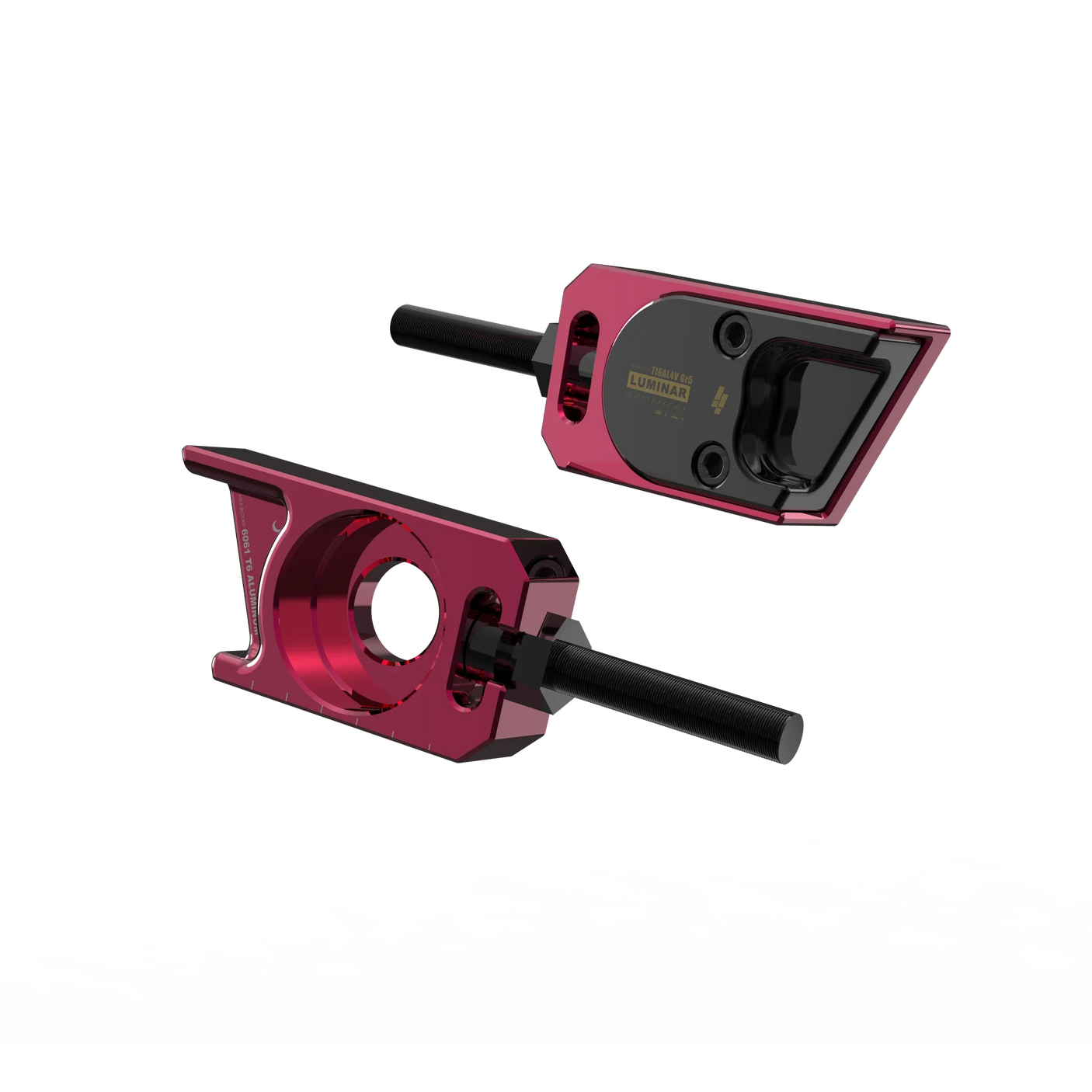 IZI Brothers axle blocks for Sur-Ron Light Bee swingarm - pink exterior front view