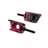 IZI Brothers axle blocks for Sur-Ron Light Bee swingarm - pink exterior front view