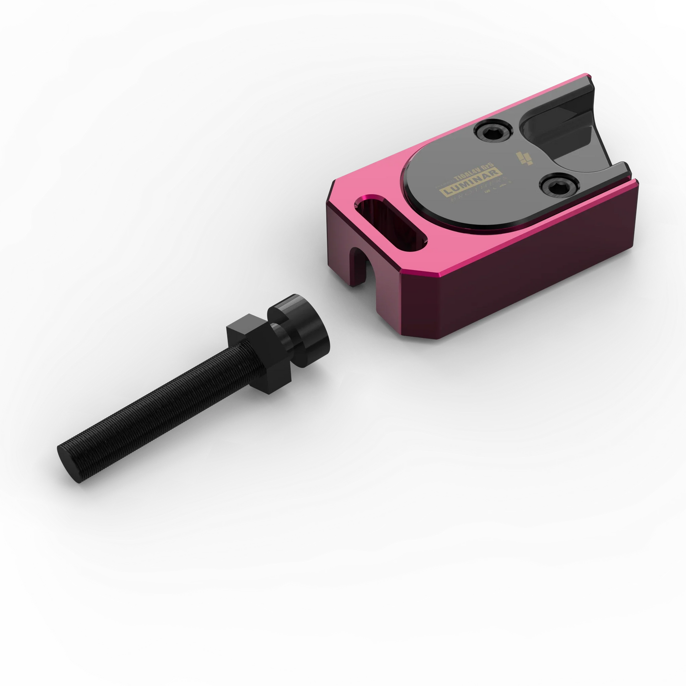 IZI Brothers axle blocks for Sur-Ron Light Bee swingarm - pink top exterior view of single disassembled piece