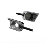 IZI Brothers axle blocks for Sur-Ron Light Bee swingarm - raw exterior front view of both pieces
