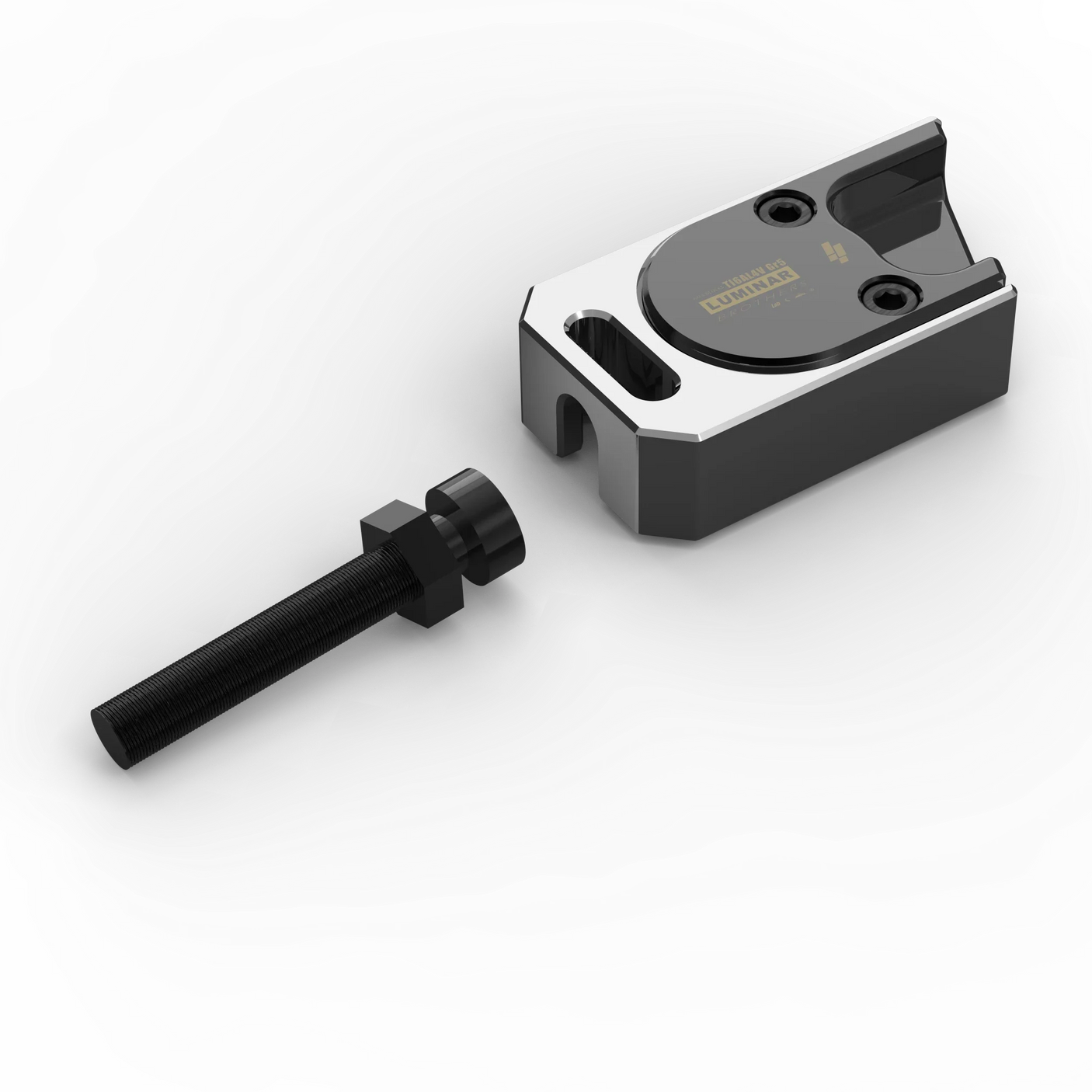 IZI Brothers axle blocks for Sur-Ron Light Bee swingarm - raw top view of one disassembled piece exterior side