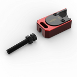 IZI Brothers axle blocks for Sur-Ron Light Bee swingarm - red top view of one piece exterior side disassembled
