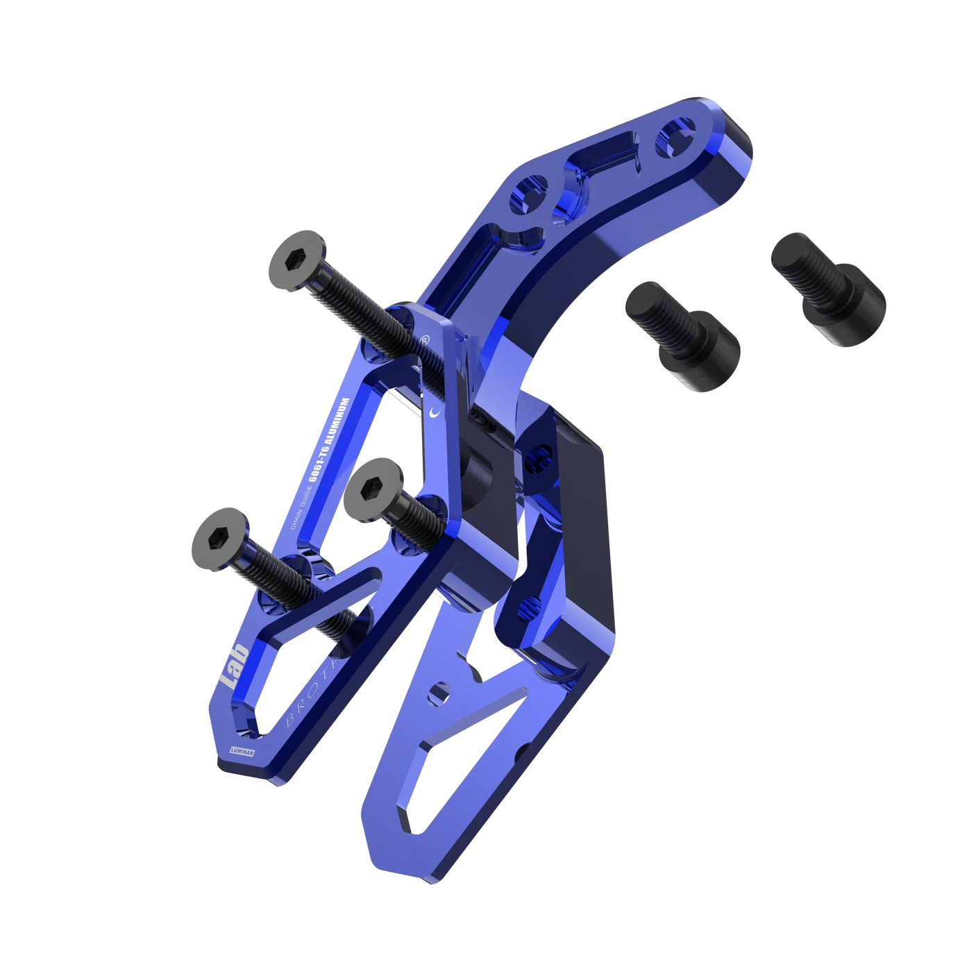 IZI Brothers chain guide body for Sur-Ron Light Bee swingarm - blue exploded front view