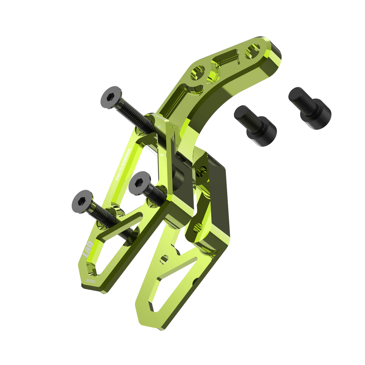 IZI Brothers chain guide body for Sur-Ron Light Bee swingarm - green exploded front view