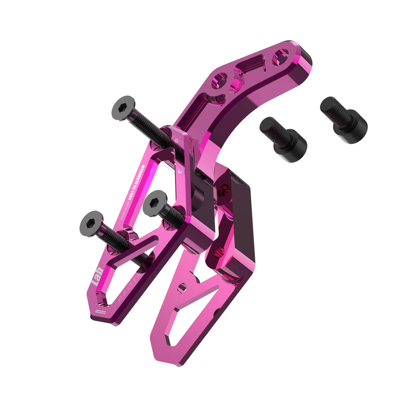 IZI Brothers chain guide body for Sur-Ron Light Bee swingarm - pink exploded front view