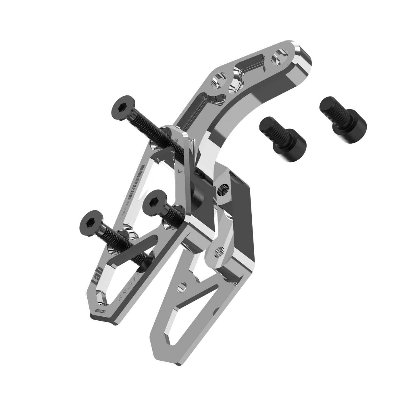 IZI Brothers chain guide body for Sur-Ron Light Bee swingarm - raw exploded view
