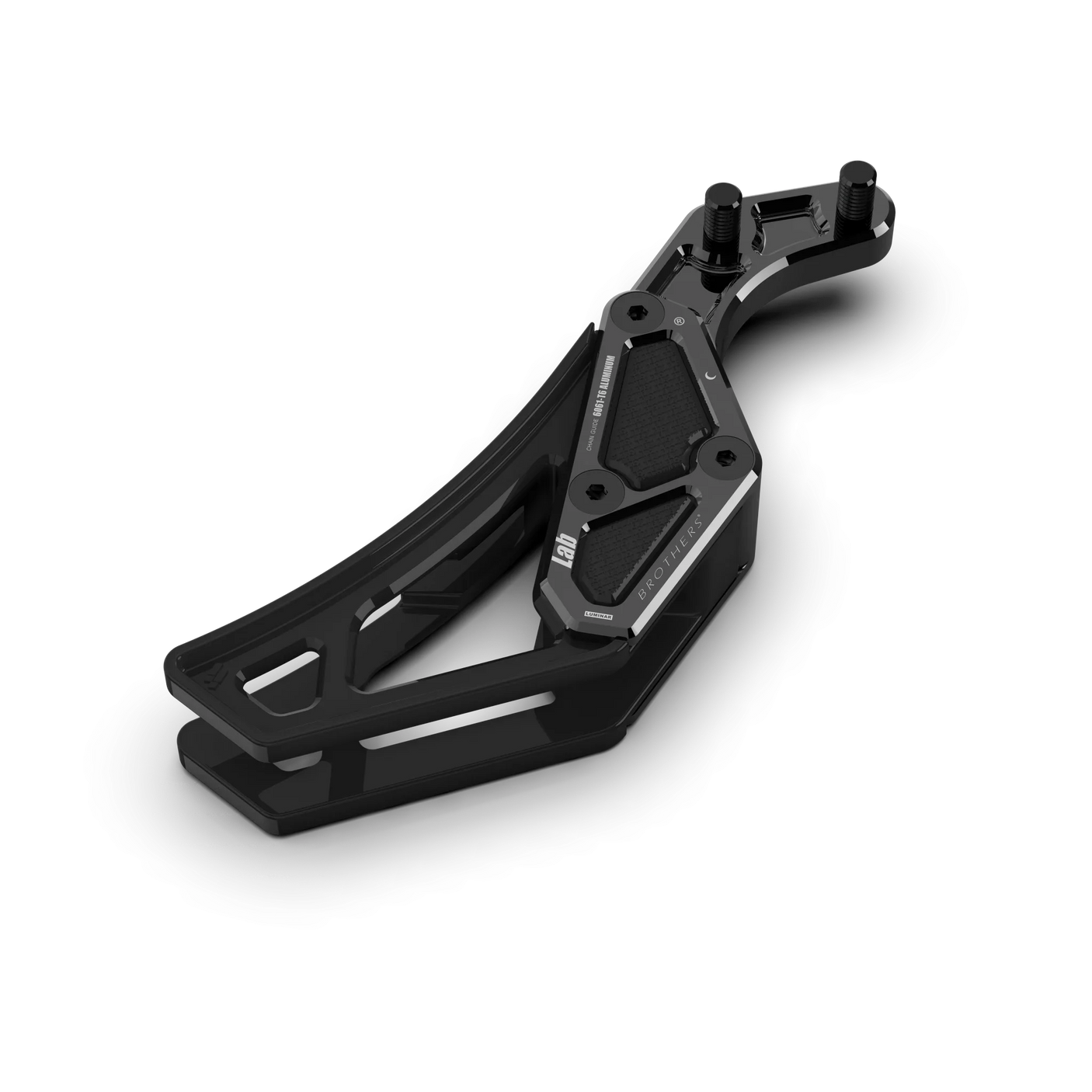 IZI Brothers complete chain guide for Sur-Ron Light Bee swingarm - black side view laid flat