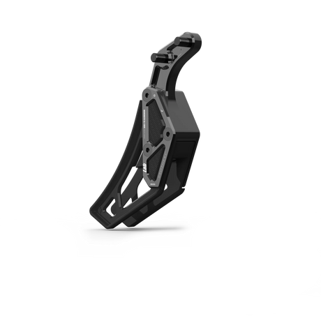 IZI Brothers complete chain guide for Sur-Ron Light Bee swingarm - black three-quarter side view