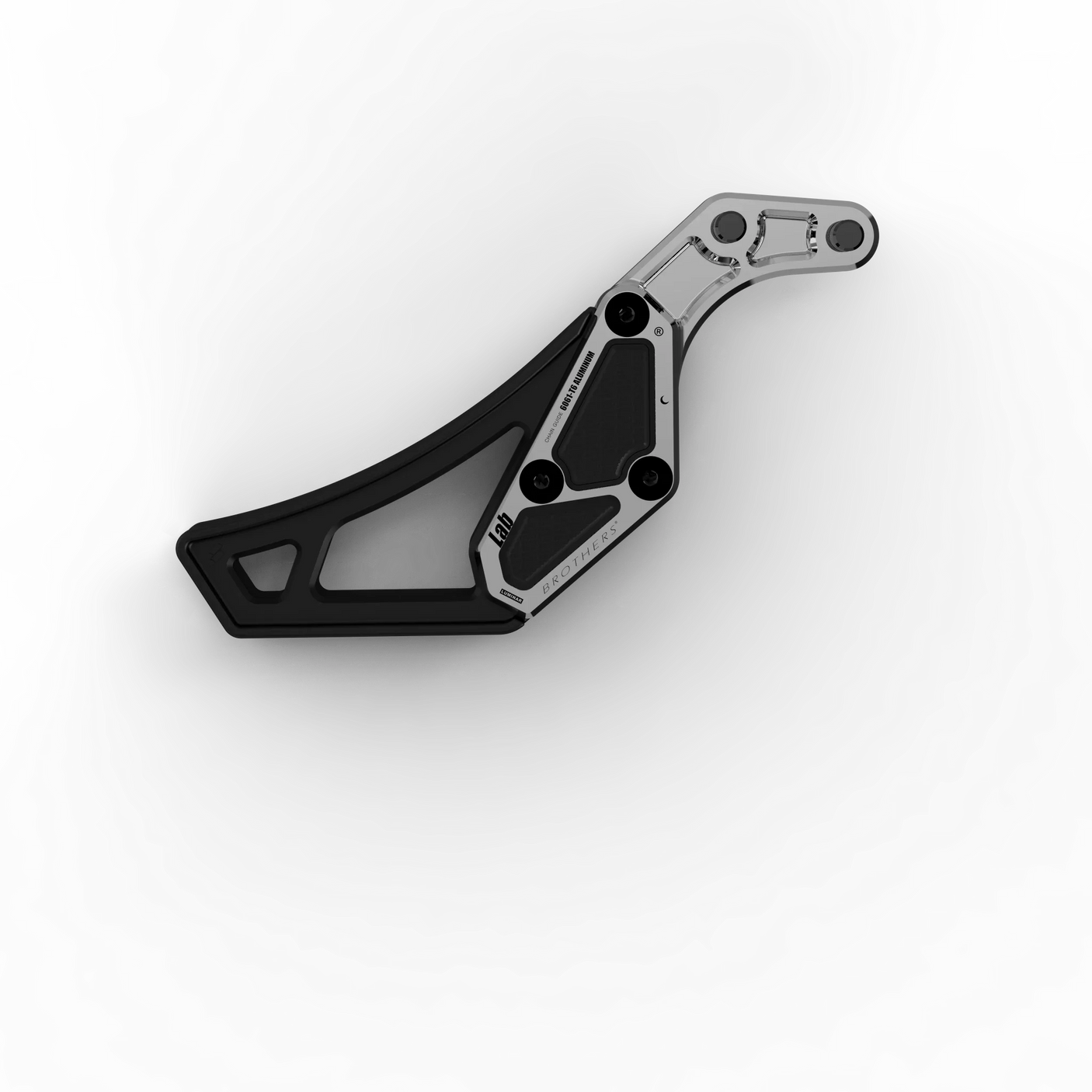 IZI Brothers complete chain guide for Sur-Ron Light Bee swingarm - raw three-quarter side view