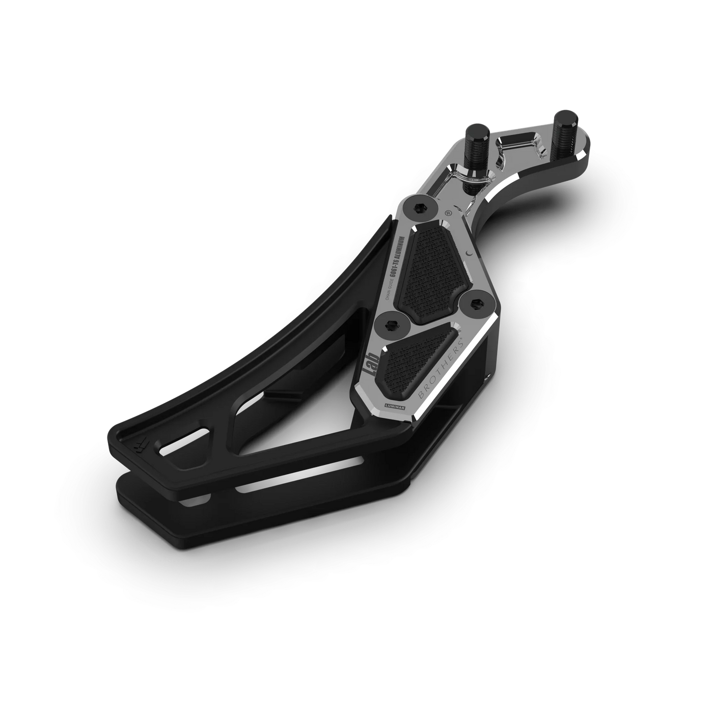 IZI Brothers complete chain guide for Sur-Ron Light Bee swingarm - raw top angled side view