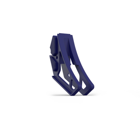 IZI Brothers nylon chain guide for Sur-Ron Light Bee swingarm - blue front three-quarter view