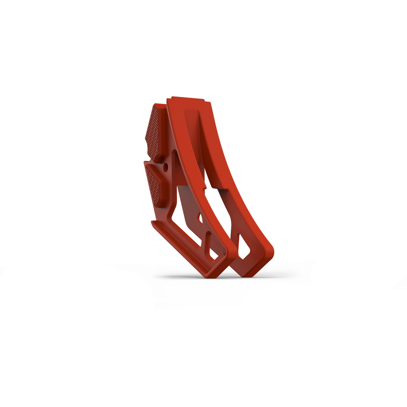 IZI Brothers nylon chain guide for Sur-Ron Light Bee swingarm - orange three-quarter front view