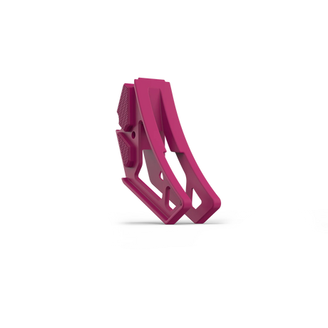IZI Brothers nylon chain guide for Sur-Ron Light Bee swingarm - pink three-quarter front view