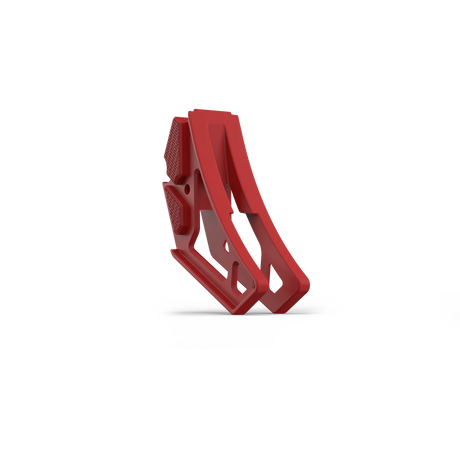 IZI Brothers nylon chain guide for Sur-Ron Light Bee swingarm - red three-quarter front view